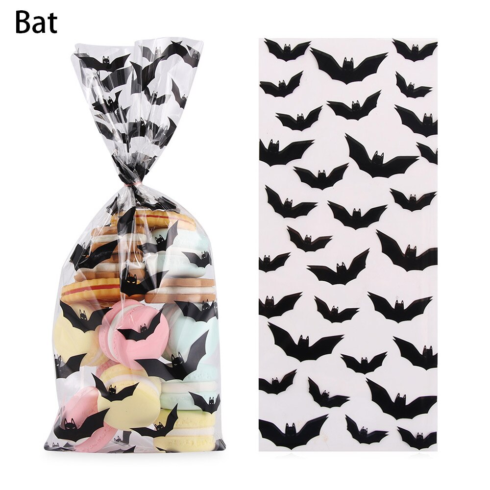 50pcs Halloween Candy Bag Treat Bags Cookie Candy Baking Packaging Pumpkin Bat Witch Halloween Party Decoration Supplies: Bat