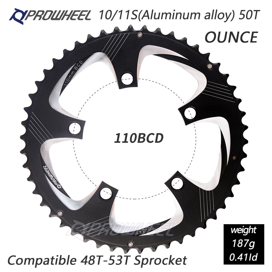 Prowheel Racefiets Kettingblad 110/130BCD 34/39/50/53T Tandwiel AL-7075 Cnc 8/9/10/11 Speed Chainwheel Crankstel Tandplaat Onderdelen: 5h 110bcd 50t Ounce