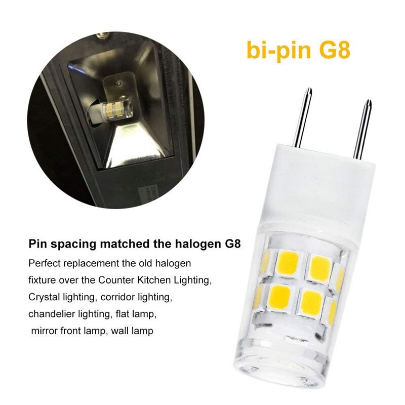 LED G8 Light Bulb, G8 GY8.6 Bi-pin Base LED, Not Dimmable T4 G8 Base Bi-pin Xenon JCD Type LED 120V (5-Pack) (G8 3W Positive whi