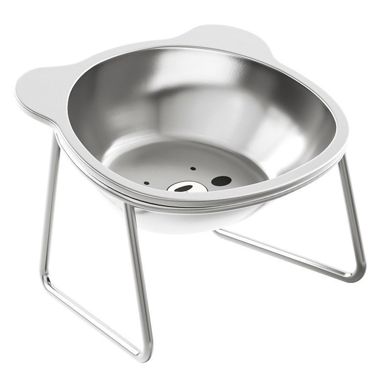 Cuenco de acero inoxidable para gatos, cuencos de comida para gatos elevados con Base, amigable con bigote, plato de comida y agua para gatos, suministros para mascotas: Blanco