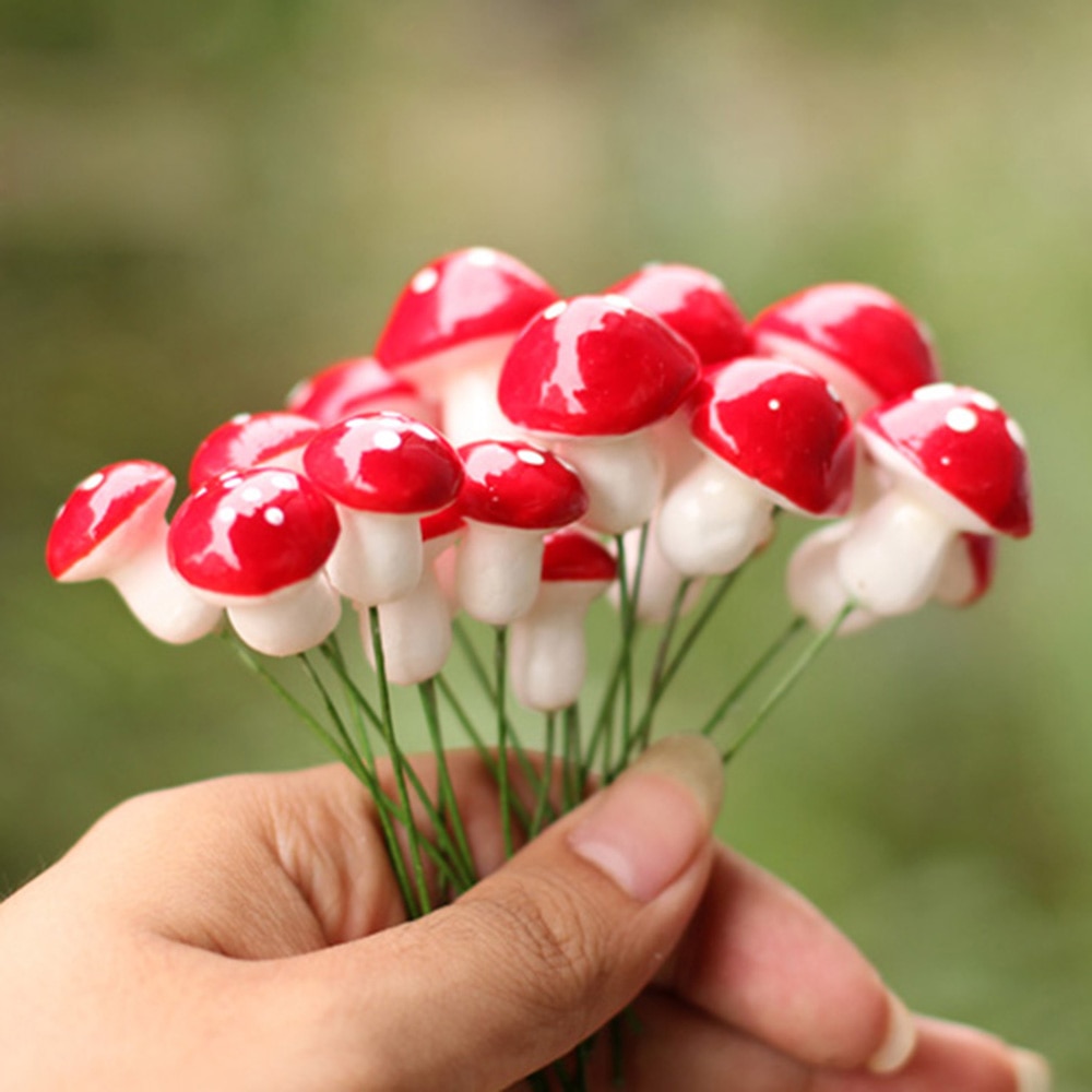 20Pcs Kawaii Hars Ambachten Decoratie Paddestoel Fee Tuin Miniaturen Accessoires Micro Landschap Bonsai Plant Geplaatst Ornament
