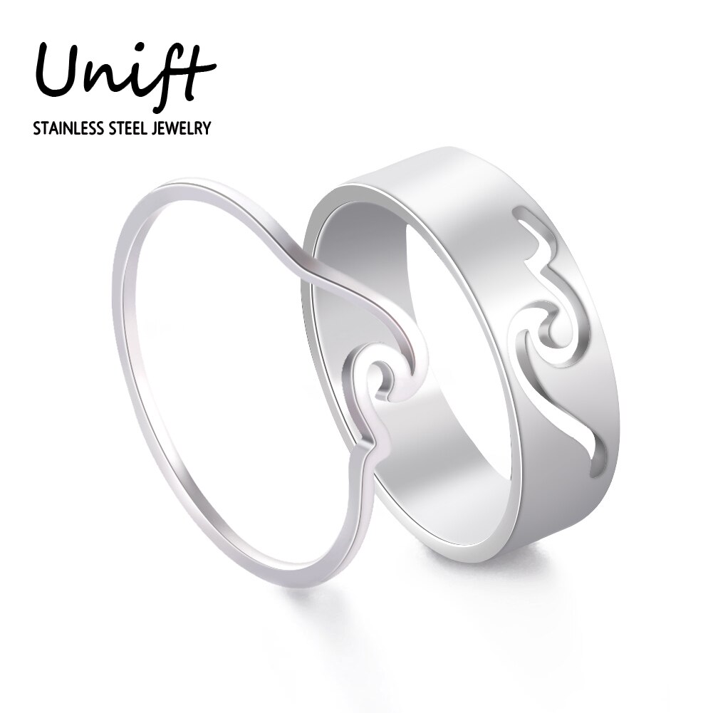 Unift Simple Wave Stainless Steel Ring Sea Beach Finger Ring Punk Jewelry Couple Rings Engagement Wedding Band