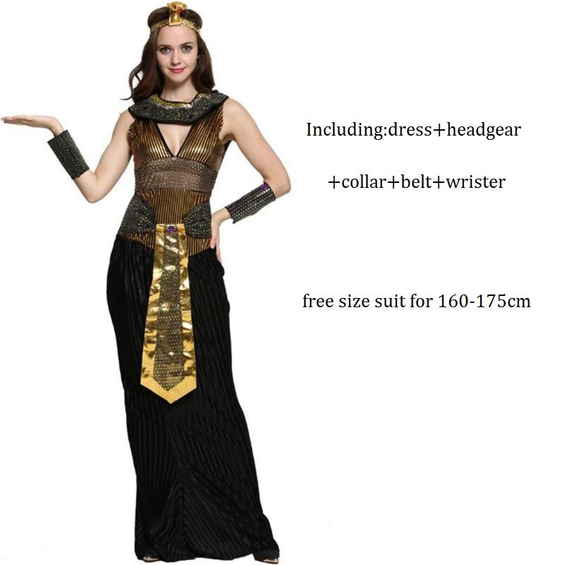 Stijl Egyptische Farao Rollenspel Uniform Koningin Lange Jurk Maskerade Carnaval Cleopatra Kostuum voor Party Show: Black