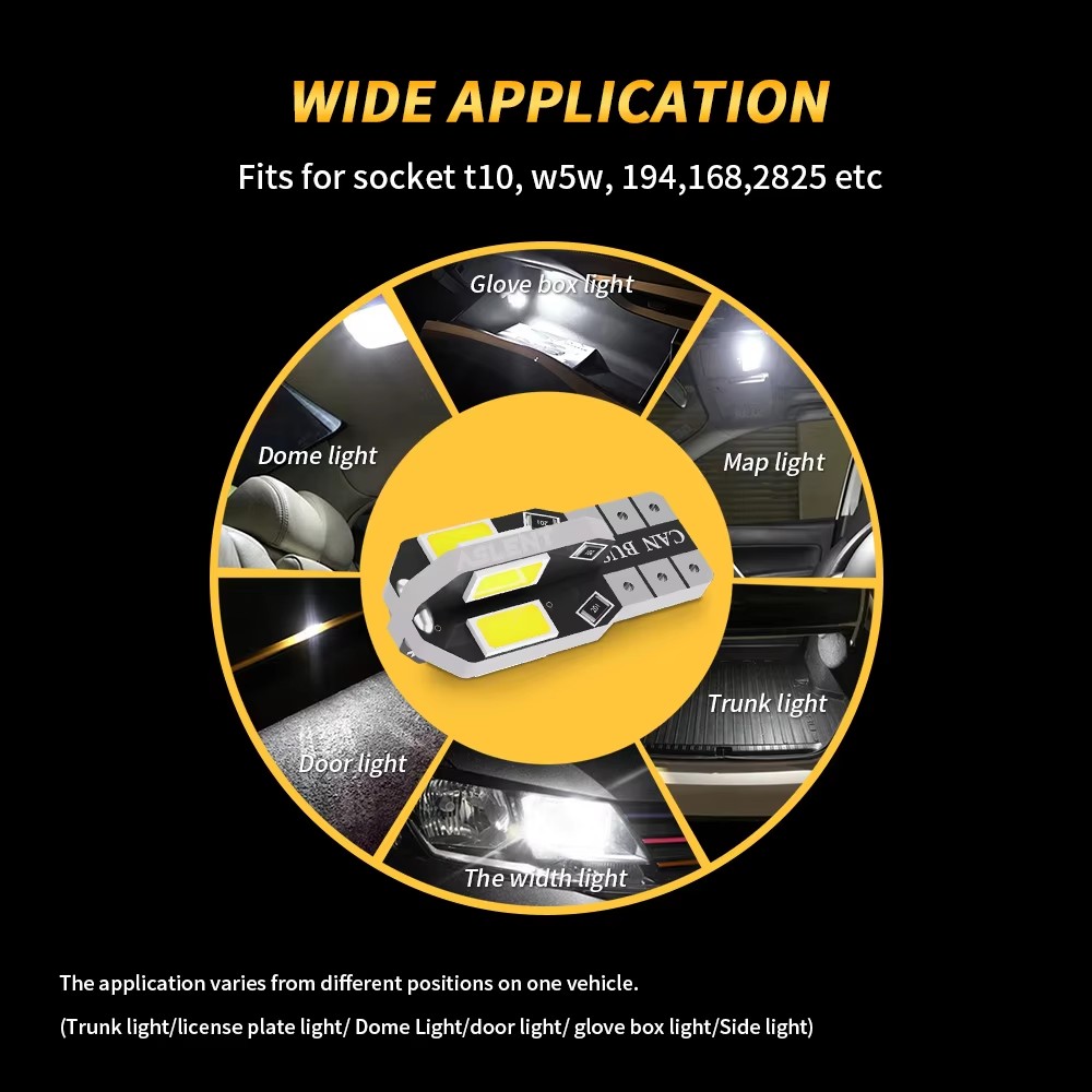 10 stk.  w5w t10 led canbus uten feil 5 w 5 12v 2w 600lm supersterkt bilinteriør sidelys  l22 lys 194 3030 smd bilpære hvit gul rød