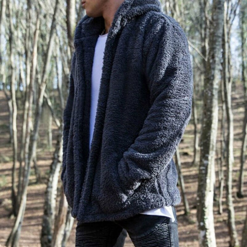 Men Male Casual Winter Warm Teddy Bear Pocket Coat Fleece Fur Jackets Hoodies Outwear