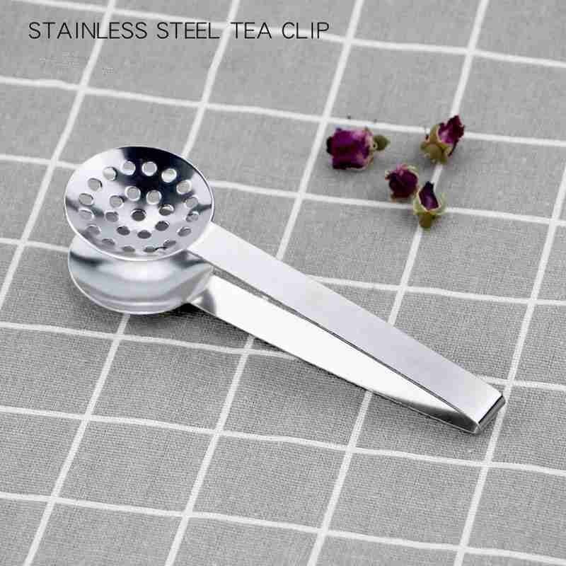 Pinza para té de acero inoxidable, bolsa de té, pinzas para hojas, soporte para colador, cuchara de Metal, exprimidor de té reutilizable, pinza para té multifuncional
