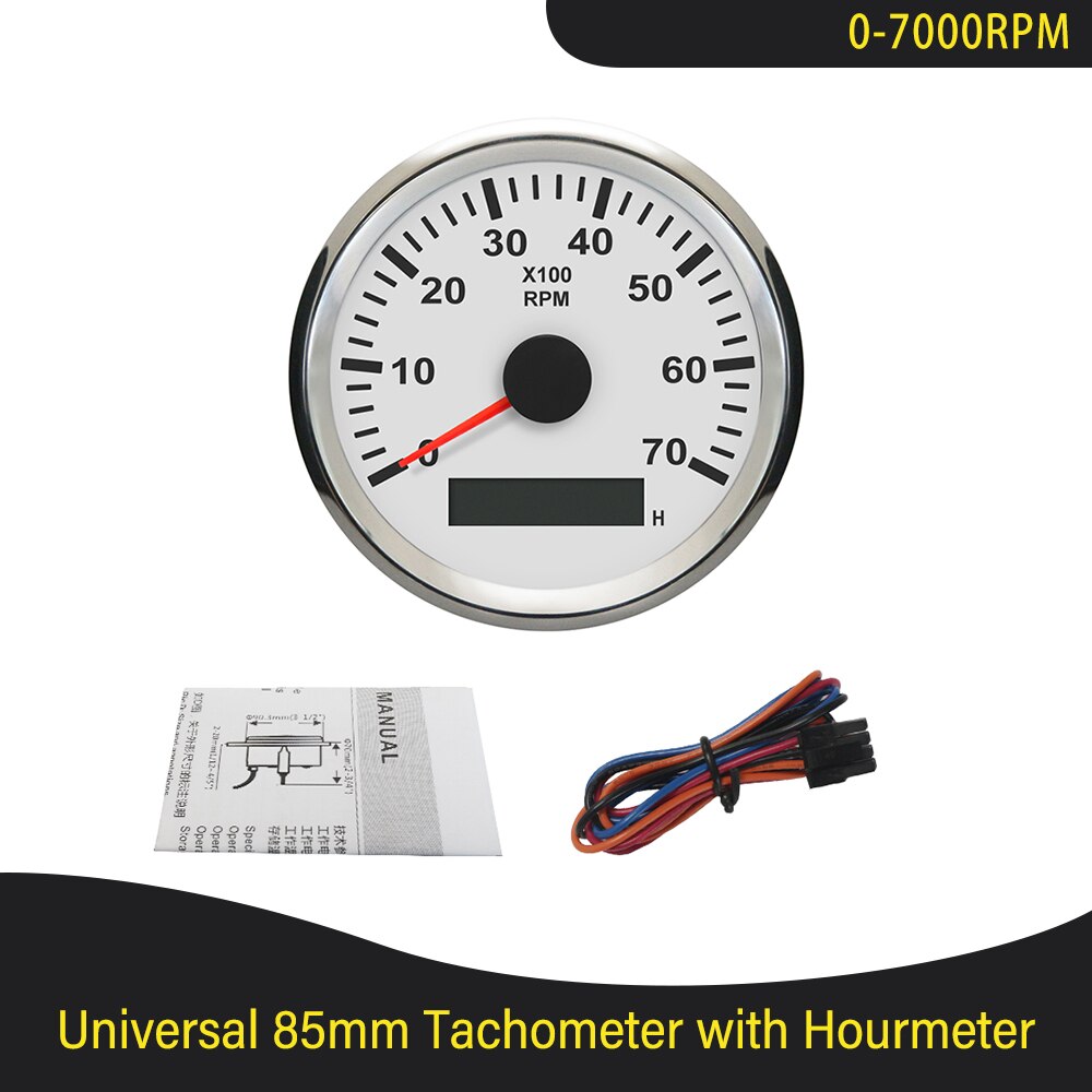 85mm Diesel Engine Tachometer with Digital Hourmeter 3K 4K 6K 7K 8K RPM for Marine Car Truck 9-32V with Red Backlight 12V 24V