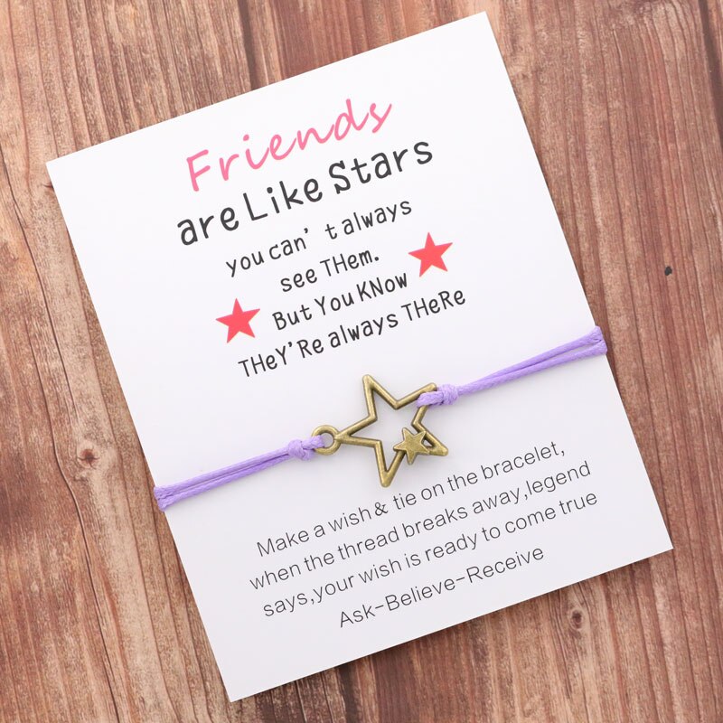Pulseras de la amistad con de estrellas para hombre y mujer, pulseras de cuerda hechas a mano con abalorios, con de mejores amigos, chicas y adolescentes, de joyería: Brown-Purple