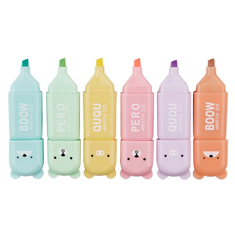 10 box/lot Mini Cute Bear Highlighter Kawaii 4/5/6 colors Drawing Painting Art Marker Pen School supplies Stationery