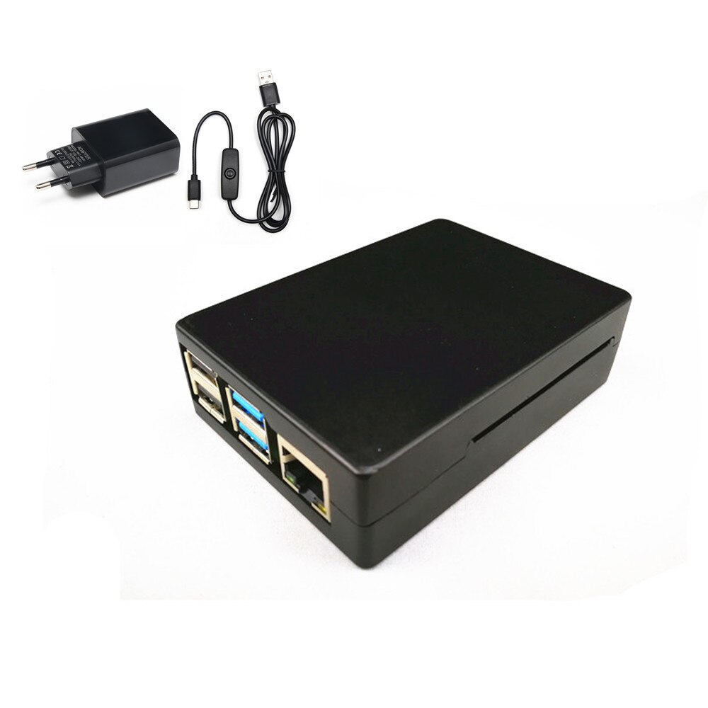 Raspberry PI 4 Case Kit Aluminum Case 5V 3A Power Adapter 64G Micro SD Card Micro HDMI Cable For Raspberry Pi 4 Model B: Black with Power