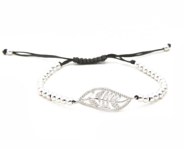 Goud Zilver Micro Pave Cz Zirkoon Zirconia Armband Touw Aangepast Macrame Uuh2 Koperen Kralen Leaf Charm Gevlochten Armbanden: 2