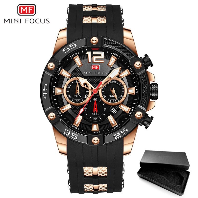 Reloj deportivo MINI FOCUS a la resistente al agua para Hombre, relojes de lujo de , Reloj Masculino de cuarzo, correa de silicona para Hombre: BKRG