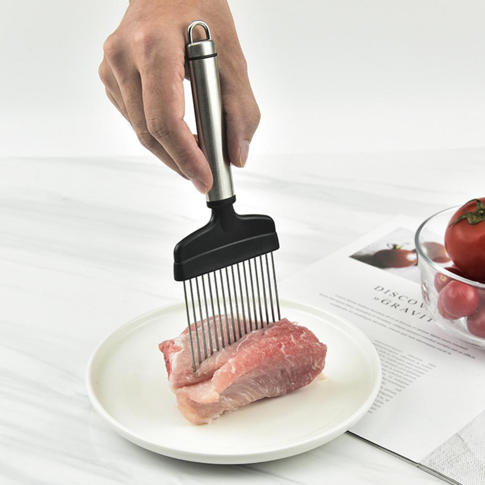 Stainless Steel Onion Needle Onion Fork Cutter Vegetable Slicer Anti-rust Portable Onion Slicer Cutter for Kitchen Accessories