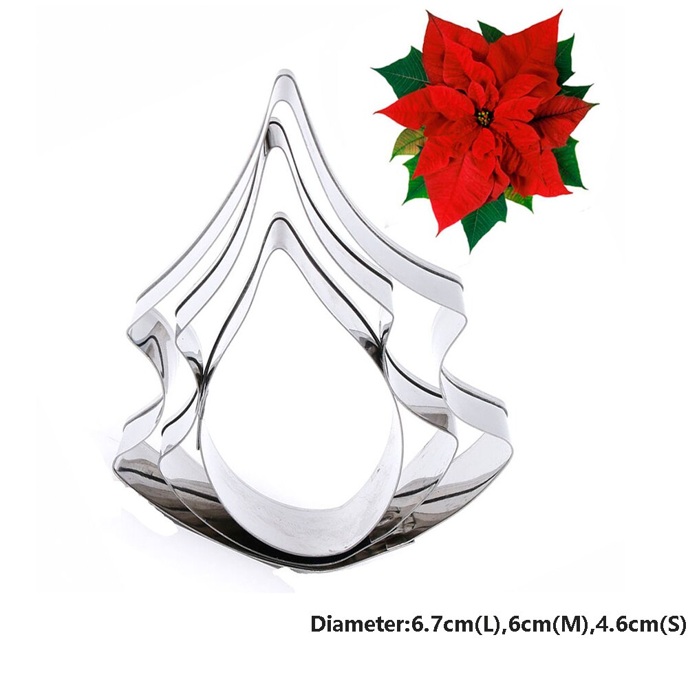 3 Stks/set Rvs Poinsettia Bloem Cookie Set Cutter 3D Fondant Sugarcraft Biscuit Bakvorm Taart Decoreren Gereedschappen: petal
