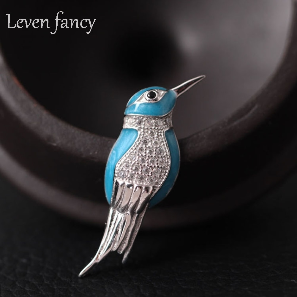 Sterling Zilver 925 Gekleurde Blauwe Vogel Broche Vrouwelijke Kleine Dier Kingfisher Pin Trui Versiering Accessoires Broches