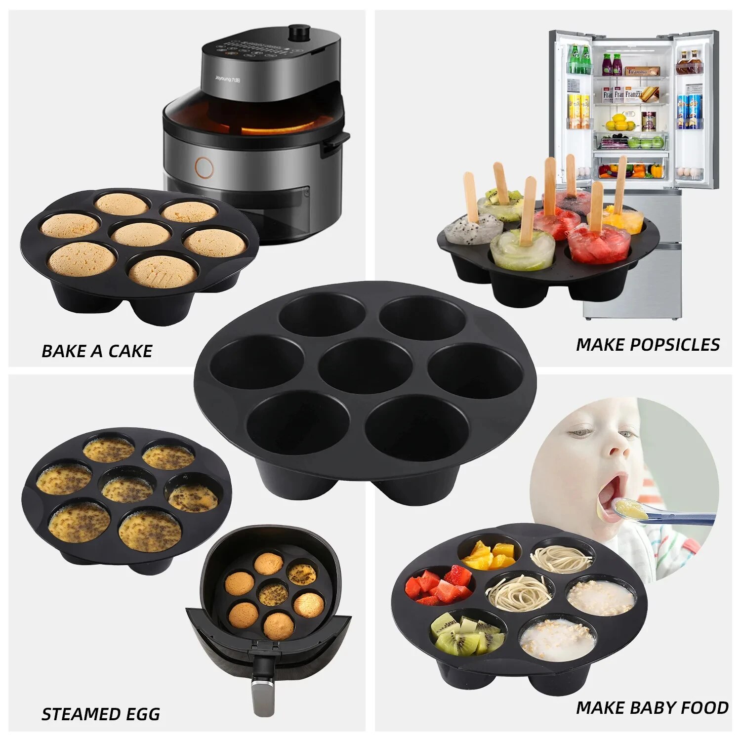 Molde para magdalenas de silicona Airfryer de 7 pulgadas y 7 tazas para Mini molde antiadherente para pastel de 3,5 a 5,8 L, accesorios para freidora de aire