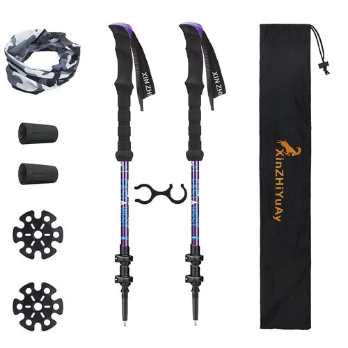 210g/pc Nordic Walking Stick Carbon Fiber External Quick Lock Trekking Pole Hiking Telescope Stick Shooting Crutch Senderismo: purple pair
