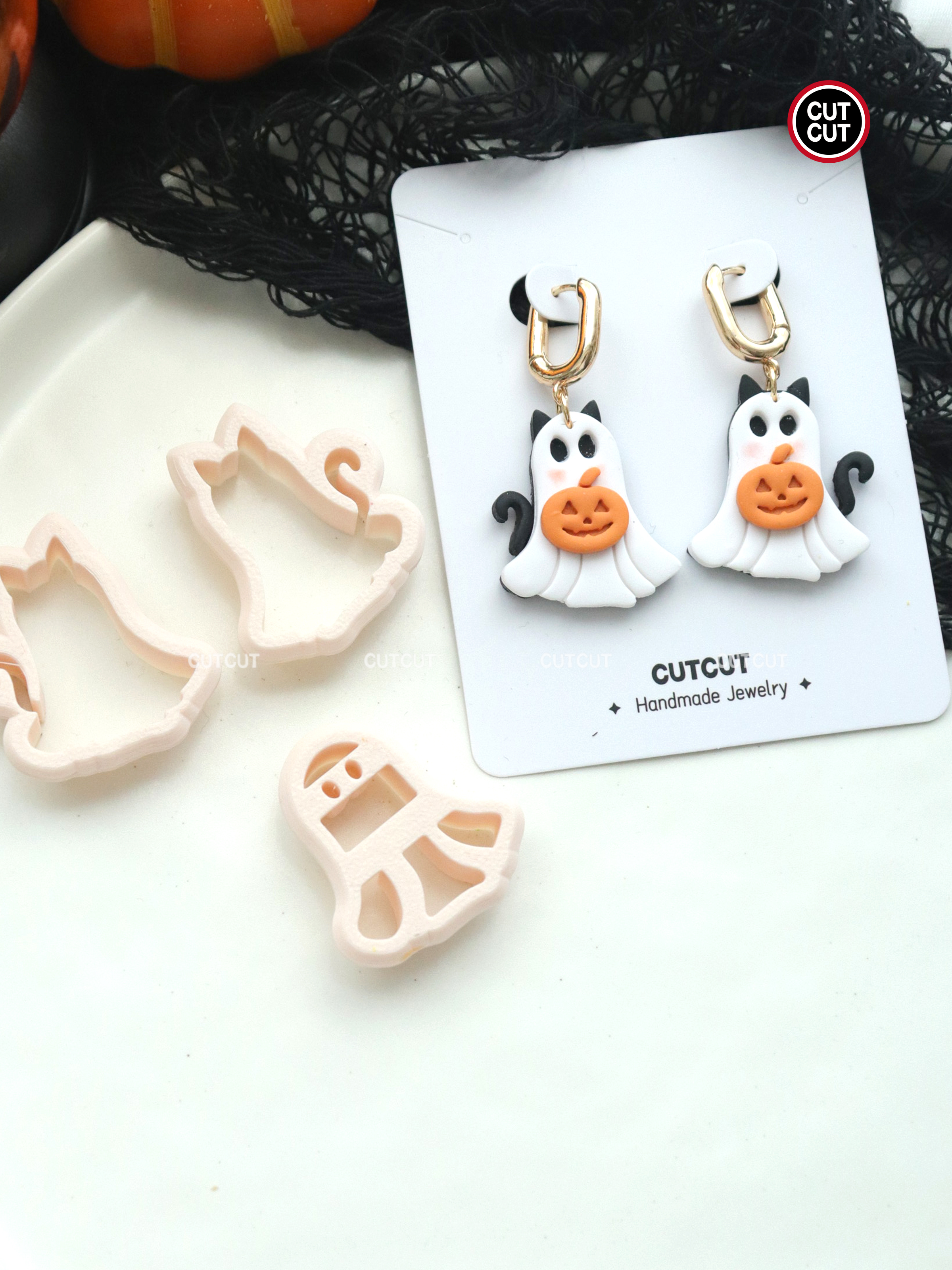 Leikkausleikkaus | halloween-polymeerisavileikkurit | halloween-leikkurit | savikorvakoruleikkurit, polymeerisavileikkurit korujen valmistukseen: Vaaleankeltainen