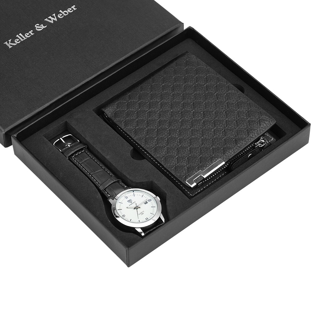 Speciale horloge portemonnee set quartz horloge leren portemonnee datum horloge kerst aan vader echtgenoot zoon heren horloge heren: H