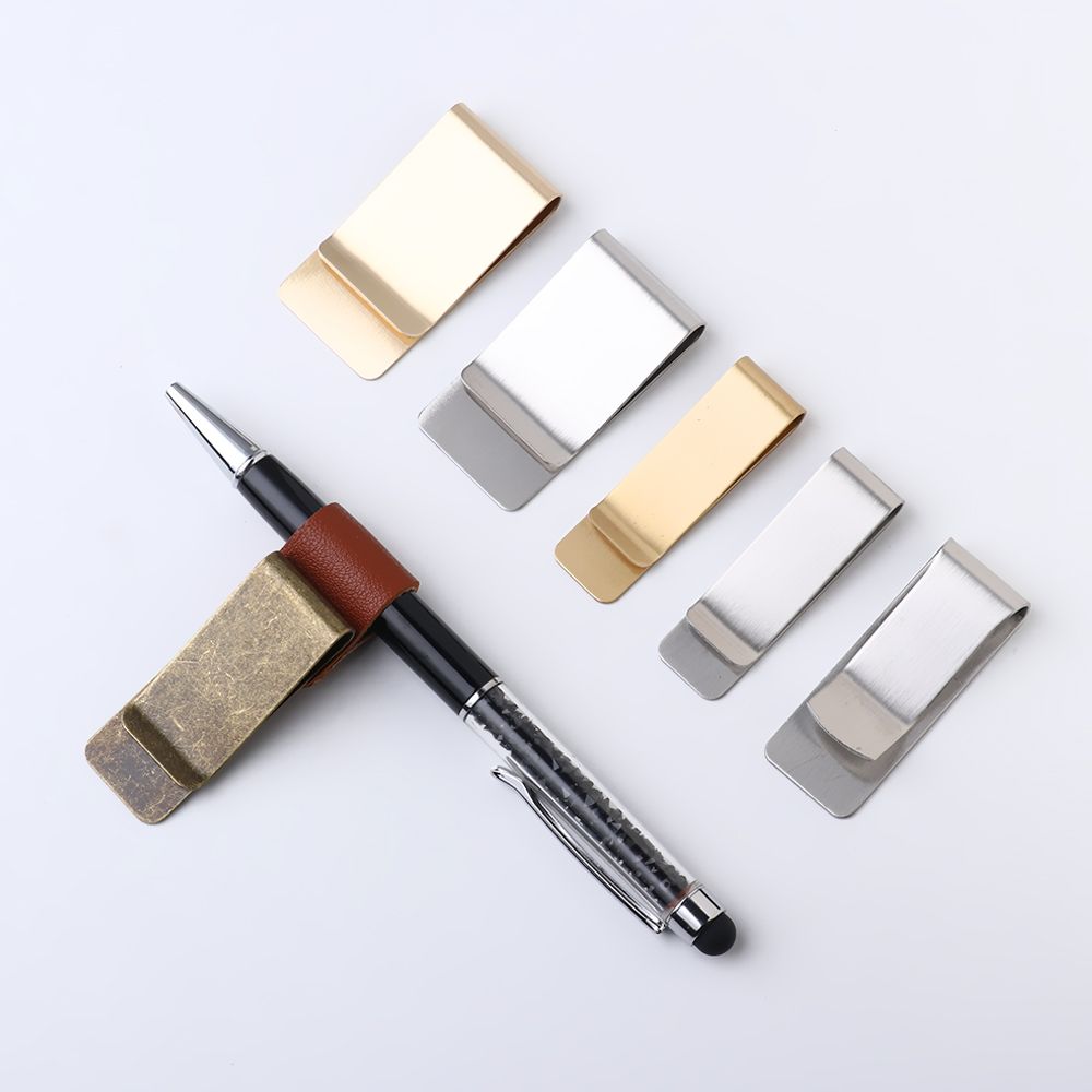 1Pc Metal Leather Brass Pen Holder Stainless Steel Pencil Clip Vintage Dairy Notebook Pen Holder Spiral Loose Leaf Memo Clip