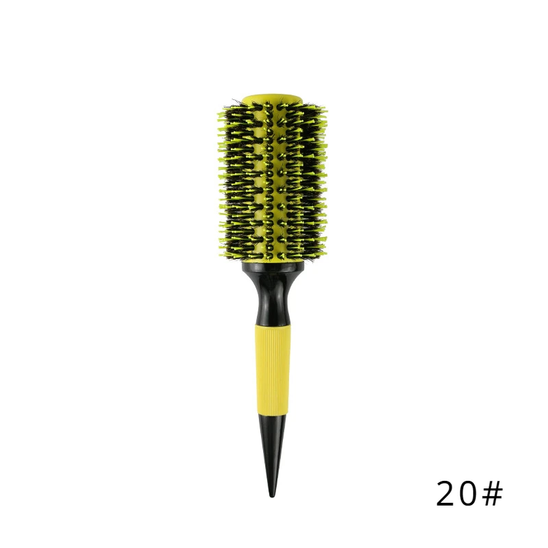 Professionelle runde Haarbürste aus Holz, 6 Größen, Wildschweinborsten, Mischung aus Nylon, Salon-Frauen-Haar-Styling-Werkzeuge, gelb, brasilianisches Haar, Lockenwickler: Gelb