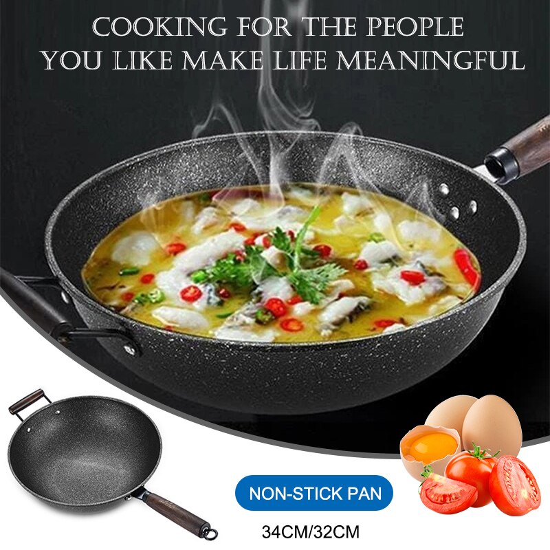 Wooden Handle Nonstick Frying Pan Metal Fry Pan with Kitchen Utensil Cookware DC156