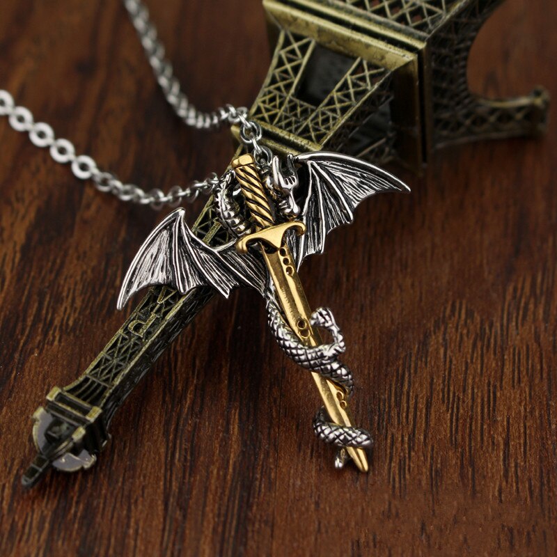 Super Personality Cool Stainless Steel Pendant Luminous Necklace Pterosaur Sword Jewelry Men Necklace Dragon Punk Necklace