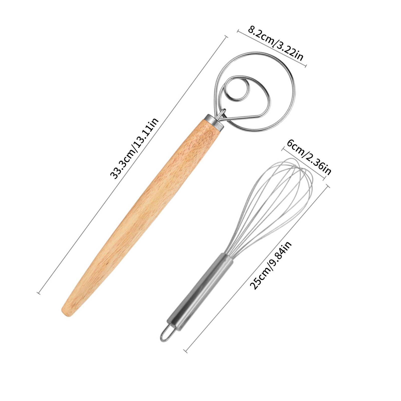 DIY Bread Making Tools Set Danish Dough Whisk+ Egg Beater Flour Coil Agitator Whisk Stick Oak Wood Handle Blender: D