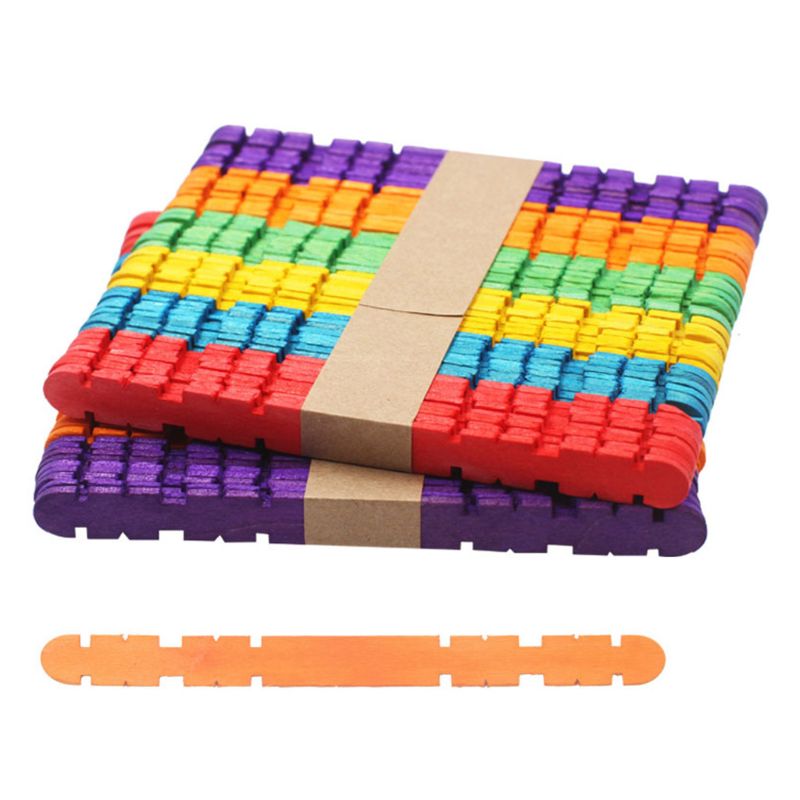 200pcs/lot Wood Popsicle Stick Disposable Handmade Ice Cream Stick DIY Material 964C: Multicolor
