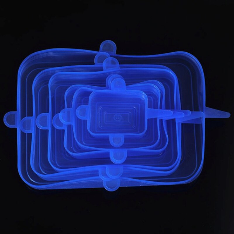 Silicone Stretch Lids Replacement Plastic Alternative Lid Rectangle Round Reusable Food Covers Huggers for bowls, Cans, bottles: Rectangle Blue