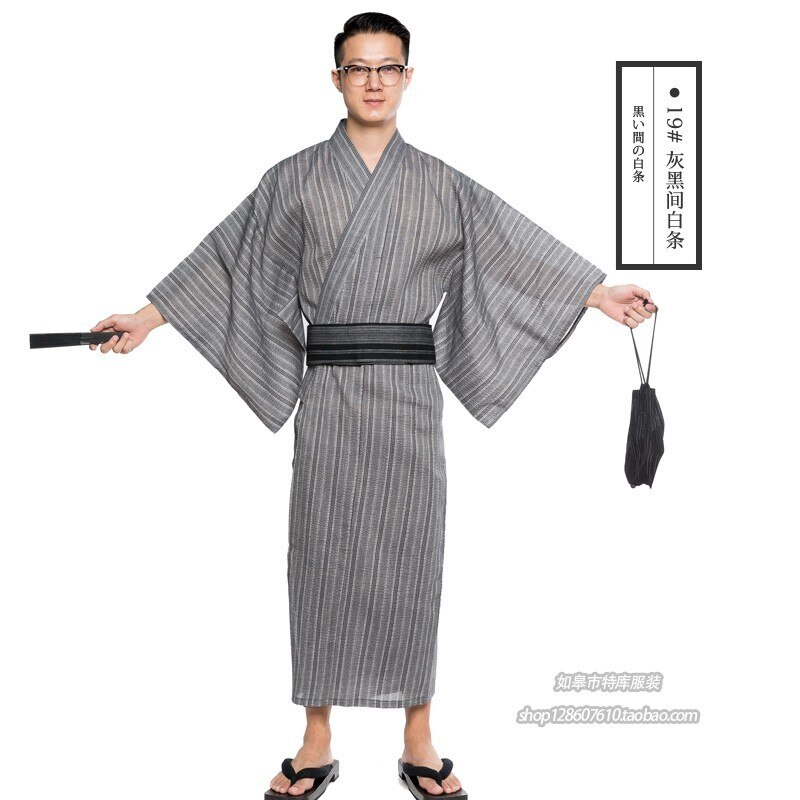 Tradisjonelle japanske menn kule kimono badekåper herre bomullskåpe yukata menn badekåpe kimono nattøy med belte og veske  dh049