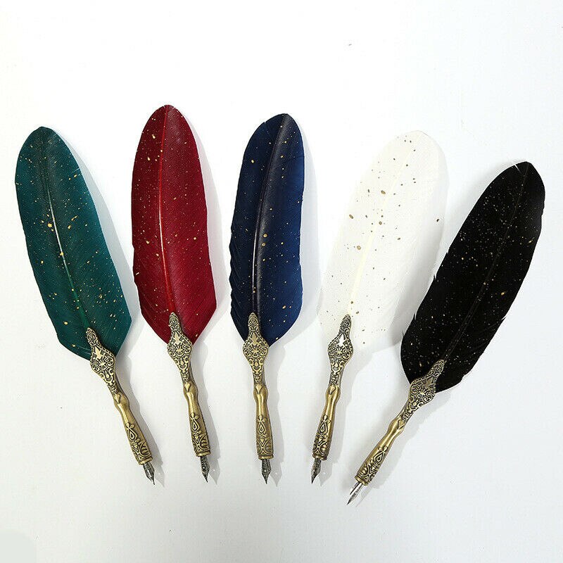 Vintage Antique Feather Quill Pen Set Dip Pen Fountain Pen Collectibles Dip Pen Writing Ink Set Stationery Box