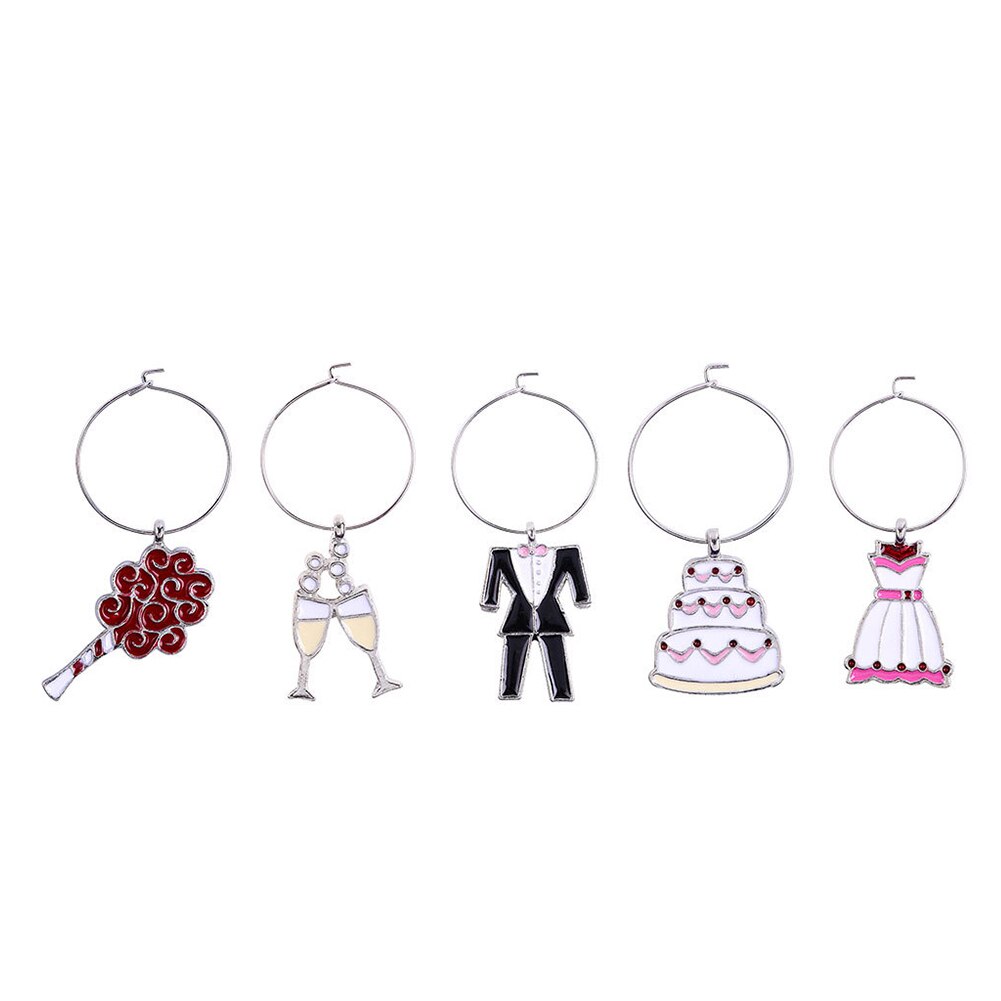 5pcs Wedding Decor Pendant Party Favors Wine Glass Charms Goblet Rings Wire Hoop Markers DIY Keychain Engagement