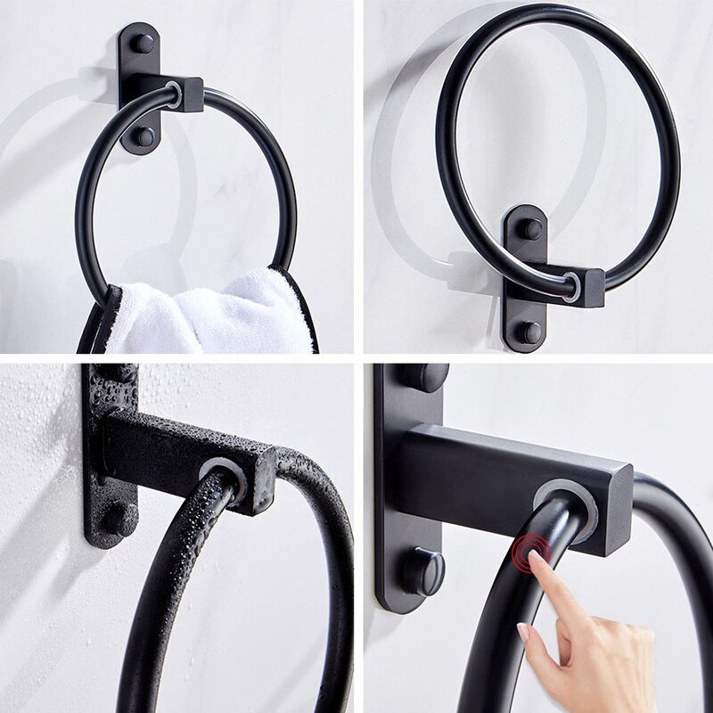 Badkamer Ronde Handdoekring Geperforeerde Zwarte Ruimte Aluminium Badkamer Creatieve Eenvoudige Magazijnstelling