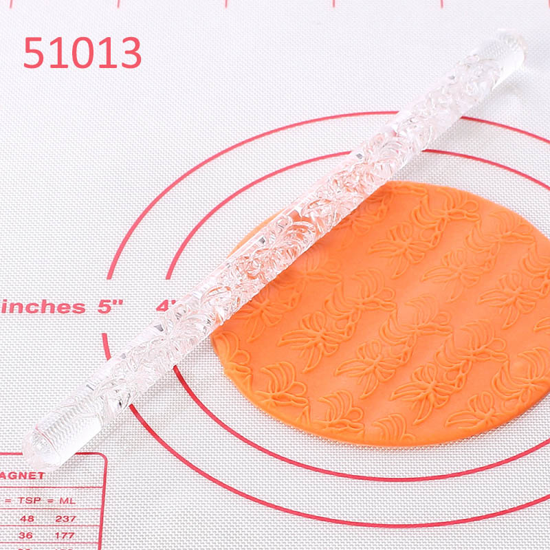 1 pieza de utensilio de cocina para Fondant, rodillo para repostería, patrón con relieve, herramientas antiadherentes, acrílico transparente: 51013