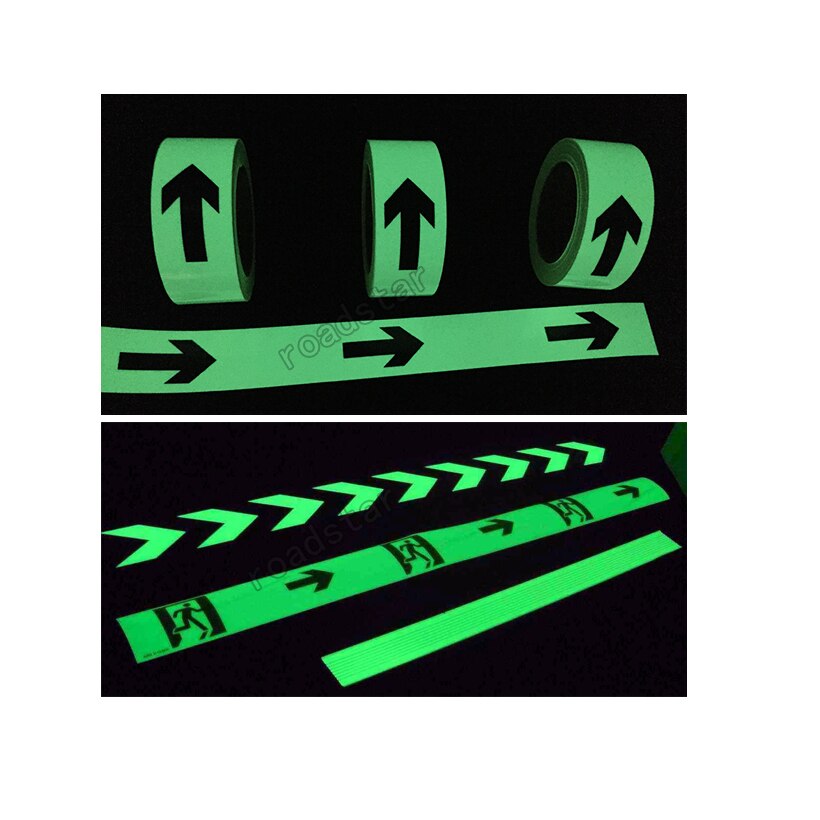 5CM X 10M 5cm width glow in the dark tape lasting 4 hours wiht arrow printing for safety guiding