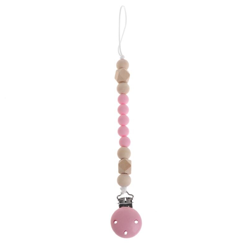 Snoep Kleur Fopspeen Clip Chain Holder Hout Siliconen Kralen Tepel Dummy Houder: Pink