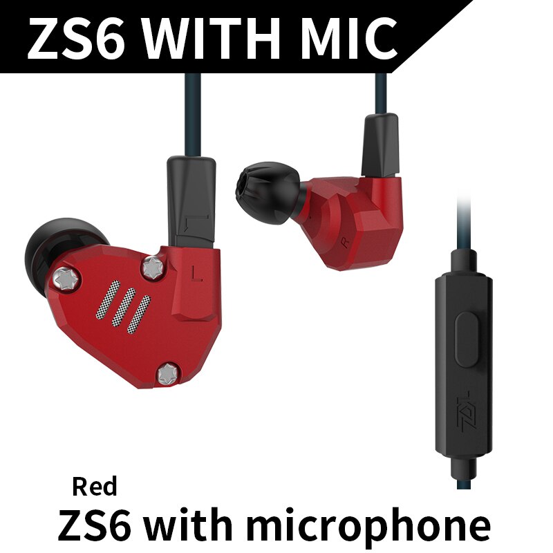 AK KZ ZS6 2DD+2BA Hybrid In Ear Earphone HIFI DJ Monito Running Sport Earphones Earplug Headset Earbud KZ AS10 ZST ZS10 AS16 ZS7: red with mic