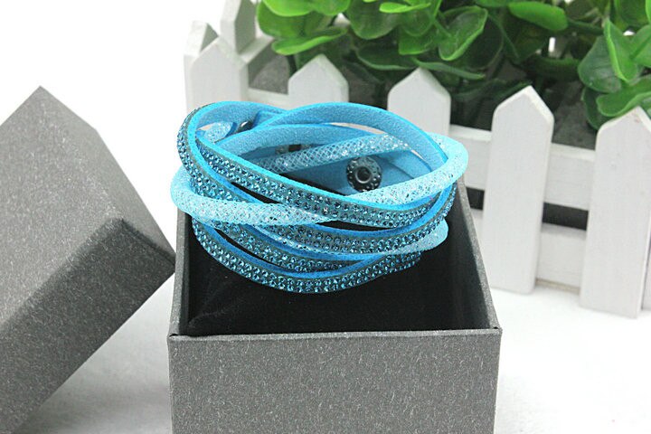 Pulsera de cuero de estrellas para mujer, joyería de , 2 pulseras de diamantes de imitación de piedra de cristal para mujer, de , 1 ud. Por lote, ,: Lake Blue