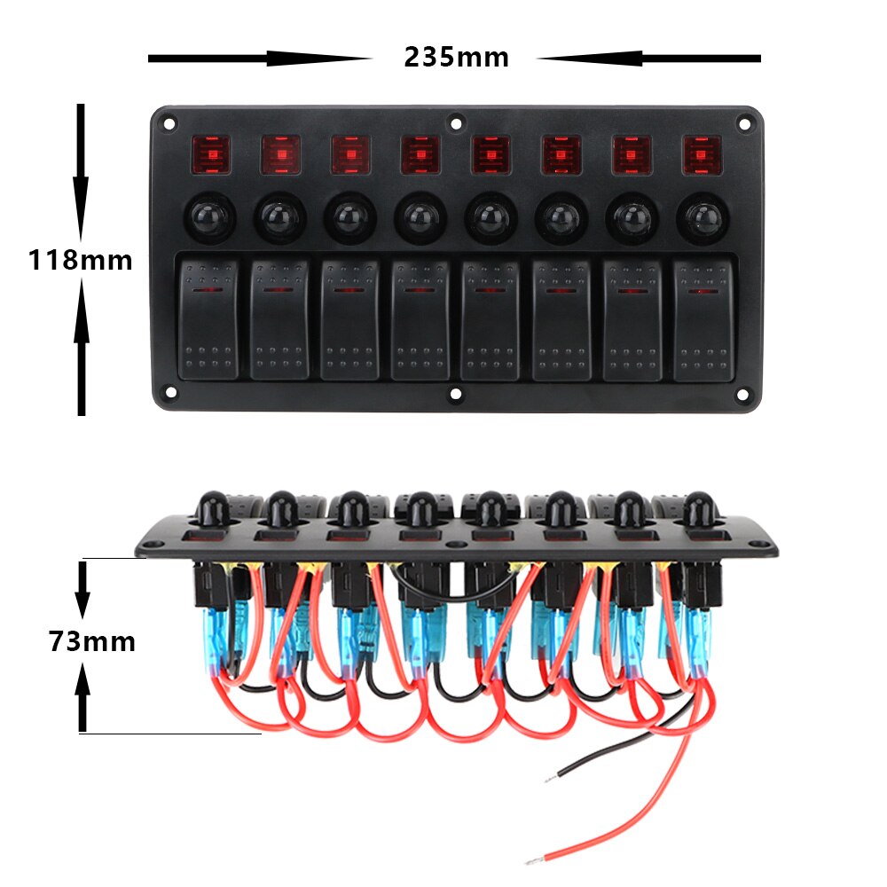 8 Gang Rocker Switch Panel For Car Vehicle Truck RV SUV Camper Marine Yacht 12/24V LED Circuit Breakers With Fuse