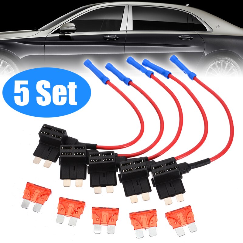 5pcs Car Fuse Tap Holder 10AMP Add A Circuit Standard Blade Fuse Tap Holder with 5 ATO ATC Blade Fuses Car Accessories