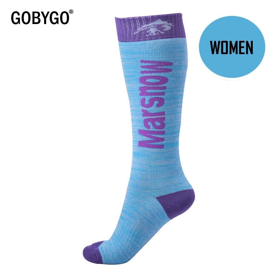 GOBYGO Winter Warme Kinder Männer Frauen Thermische Ski Socken Dicker Baumwolle Sport Snowboard Radfahren Skifahren Socken Bein Wärmer Lange Socken: Women Blue