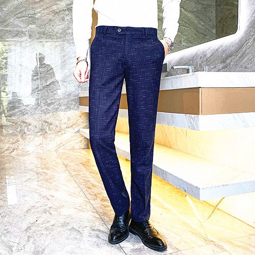 Pantalon de costume rayé pour hommes, bleu, noir, pour mariage, Business, grande taille, printemps et automne, 29-38: Blue / 38