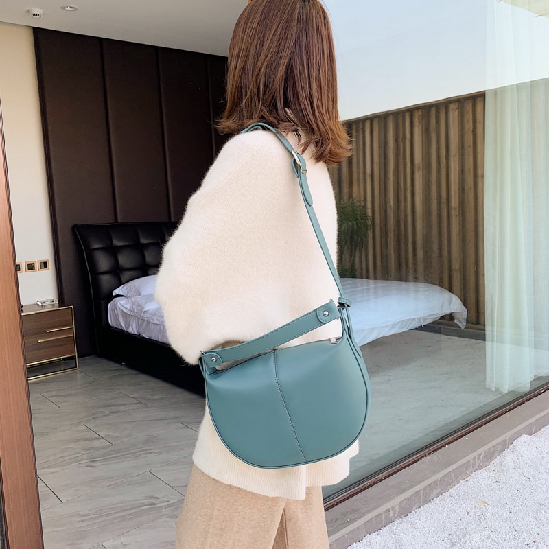 Dames crossbody tas met hoge capaciteit, halve cirkel zadeltassen, pu leren schoudertassen voor dames, handtassen, bolsas