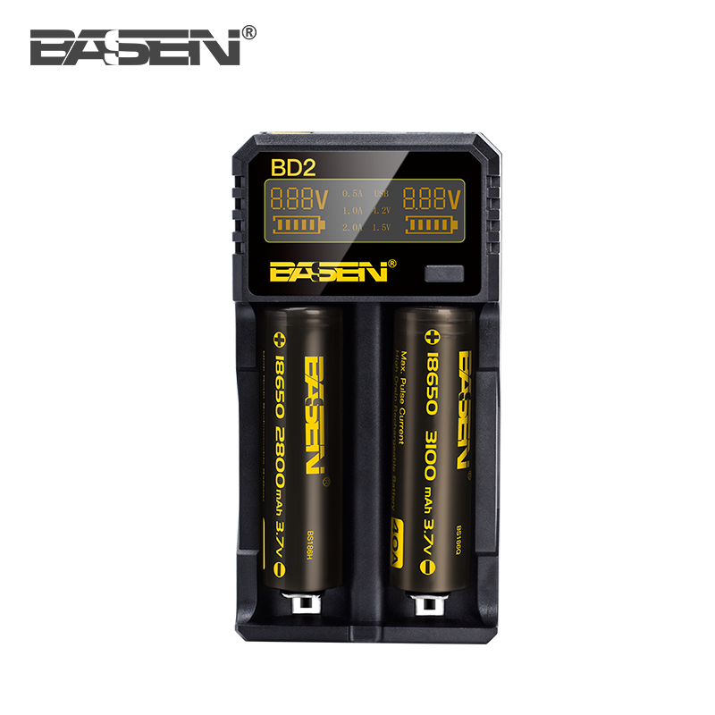 BASEN 18650 Battery Charger LCD Screen Display for 18650 21700 26650 Universal Fast Charger with EU US plug Battery capacity: BD2 / US