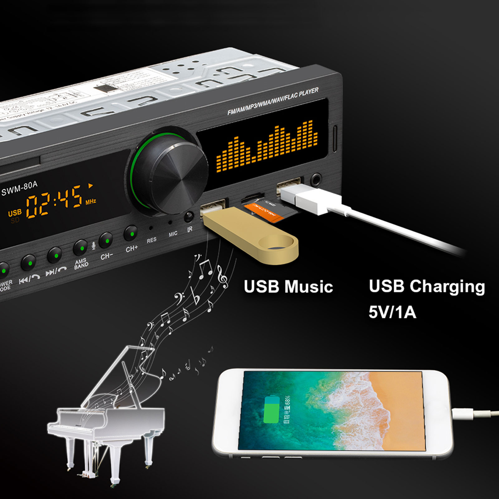 Auto Radio 1 Lärm Auto Stereo MP3 Spieler Bluetooth FM bin Autoradio Auto Stereo Radio Auto MP3 Multimedia Spieler Mit fernbedienung