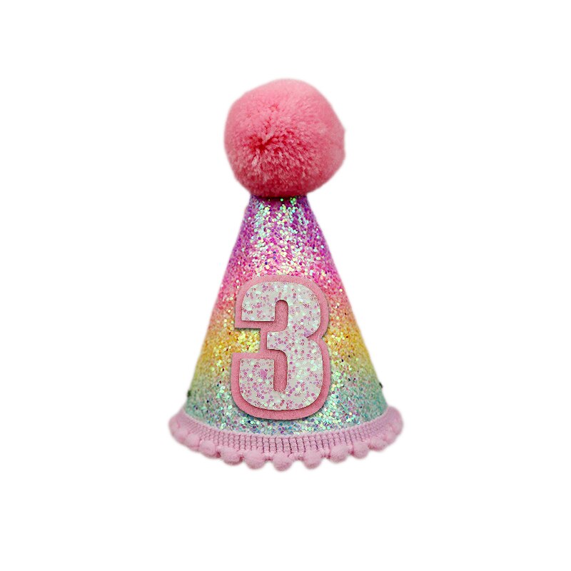 Happy Birthday Hat 1st 2nd 3rd Year Old Kids Girl Birthday Baby Shower Mermaid Tail Headband Hat Decoration Party Supplies: A08