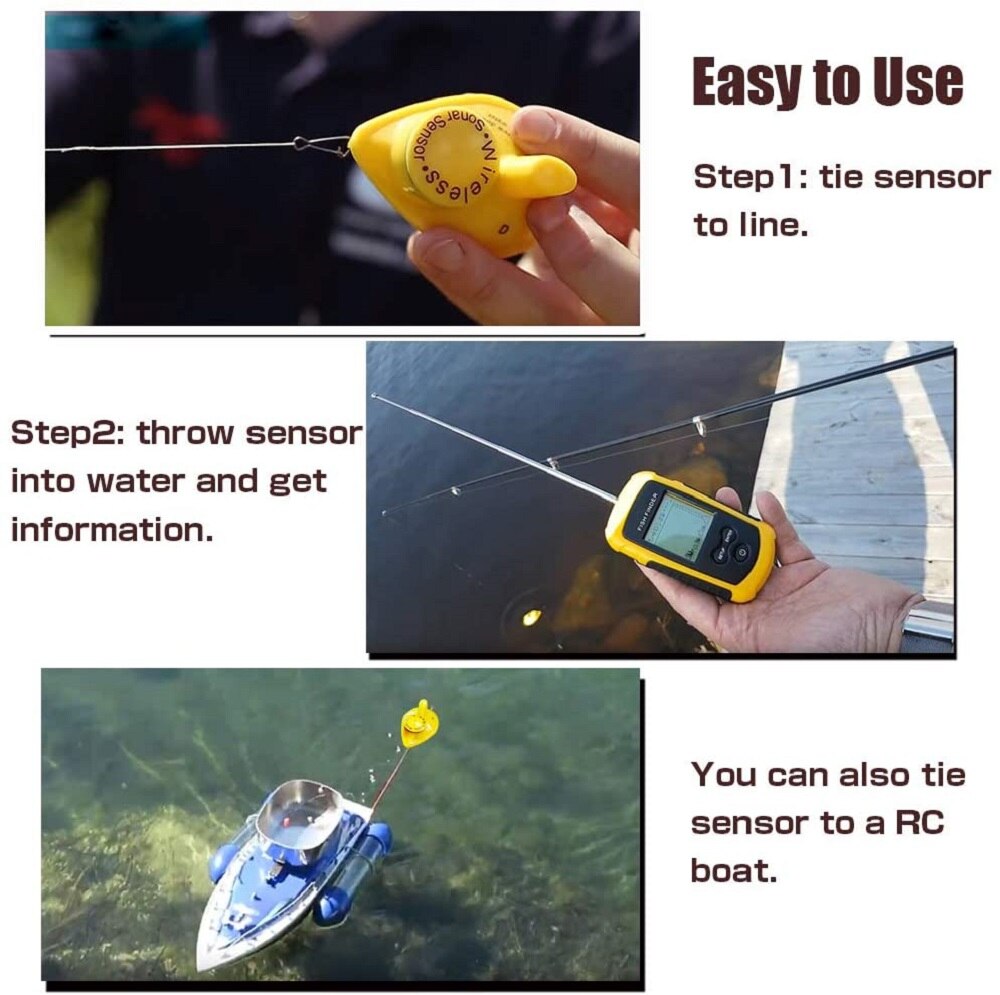 LUCKY FFCW1108-1 Sonar Fish Finder Wireless 120m Wireless Fishing Finder Alarm 40M/130FT Deeper Fishfinder for Shore Fishing