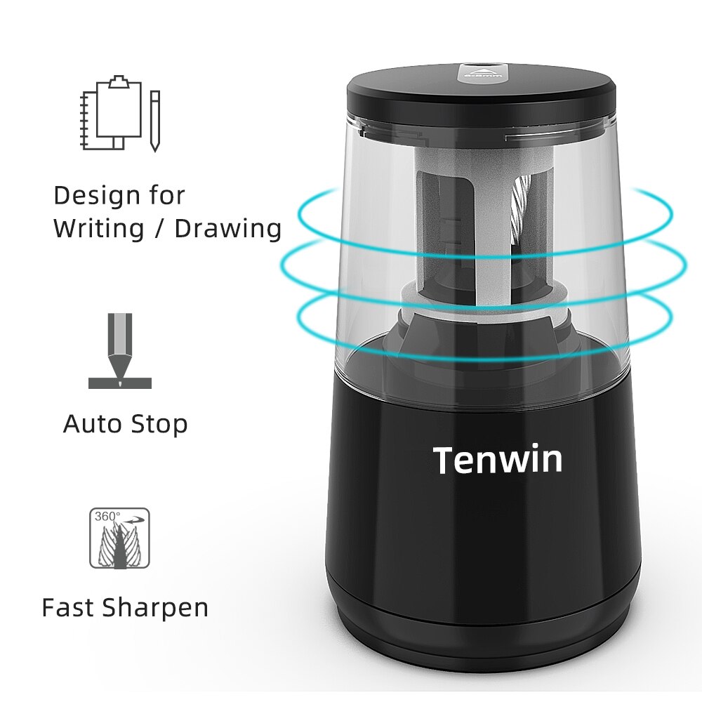 Tenwin Stationery Automatic Electric Pencil Sharpener USB Heavy Duty Mechanical with Container Battery for Kids Ten Win