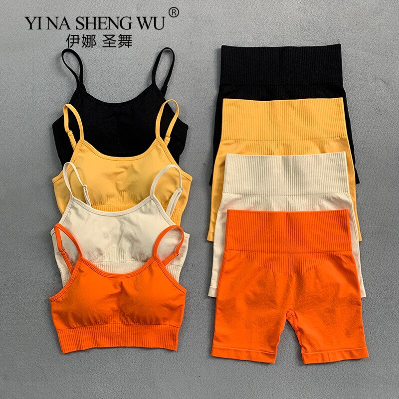 Vrouwen 2 Stuk Yoga Set Bh + Hoge Taille Shorts Sport Pak Gym Fitness Pak Vest + Shorts Strakke Legging sport Sets Sportkleding